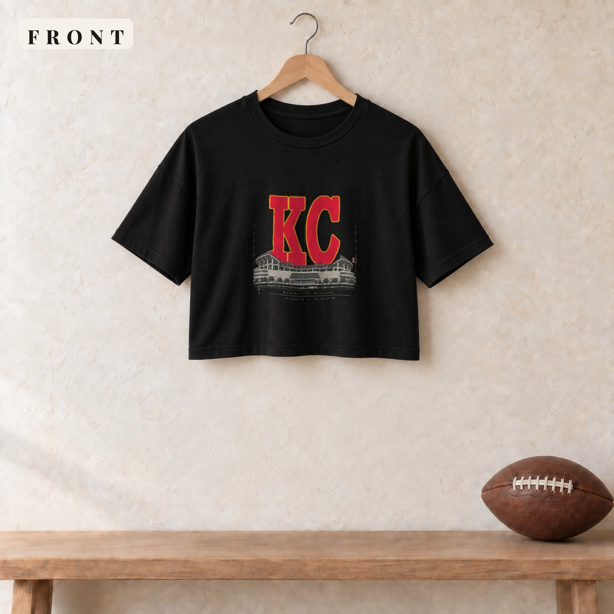 Women's Crop Tee · Black · front · Kansas City Blueprint City women's crop tee in black