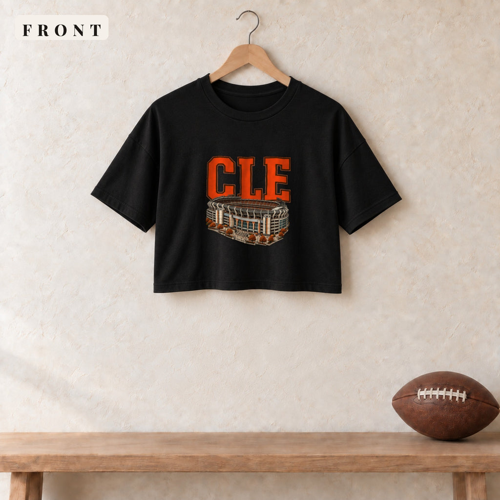 Women's Crop Tee · Black · front · Cleveland Home Field Advantage women's crop tee in black