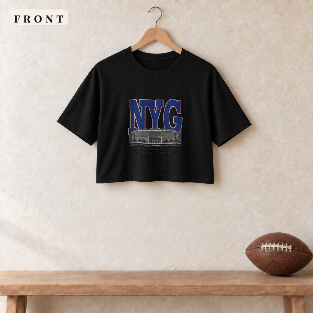 Women's Crop Tee · Black · front · New York Royal Blueprint City women's crop tee in black