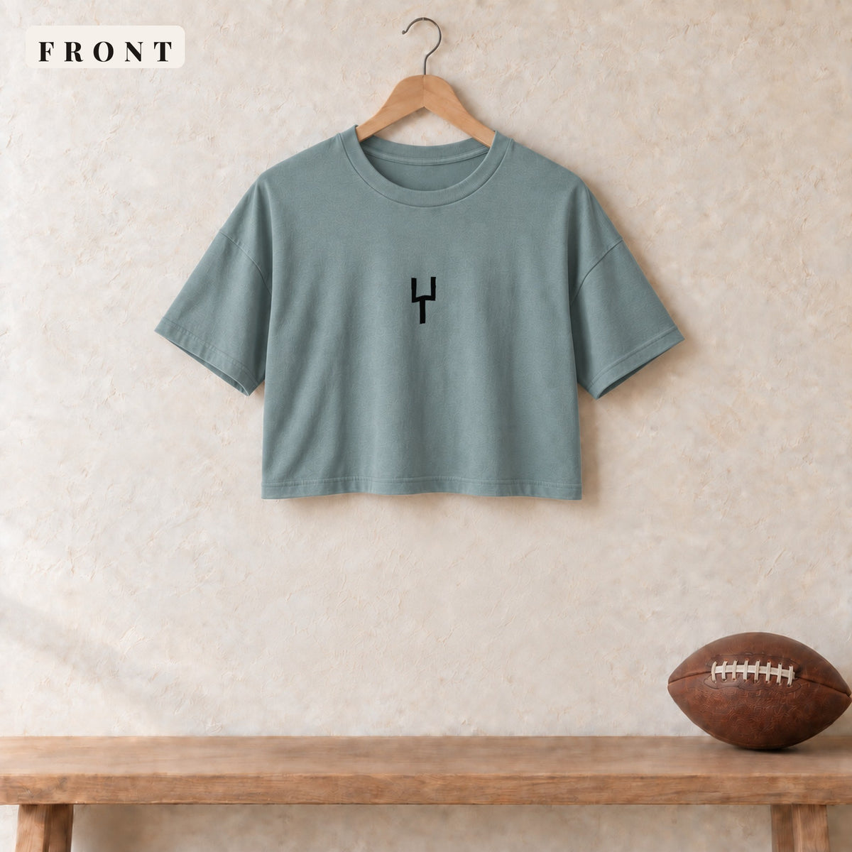 Women's Crop Tee · Mineral · front · The Sunday Acre Goalpost women's crop tee in mineral