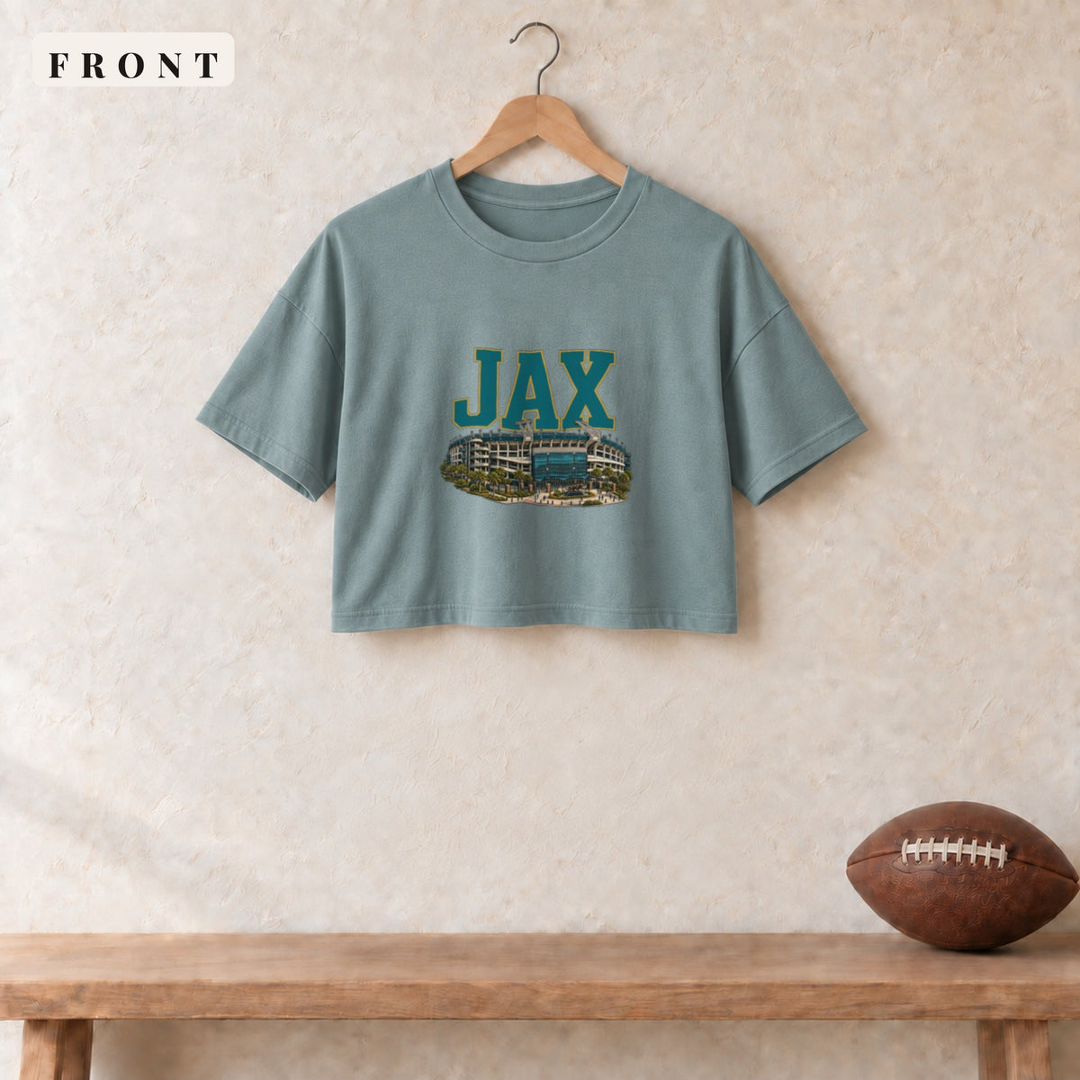 Women's Crop Tee · Mineral · front · Jacksonville Home Field Advantage women's crop tee in mineral