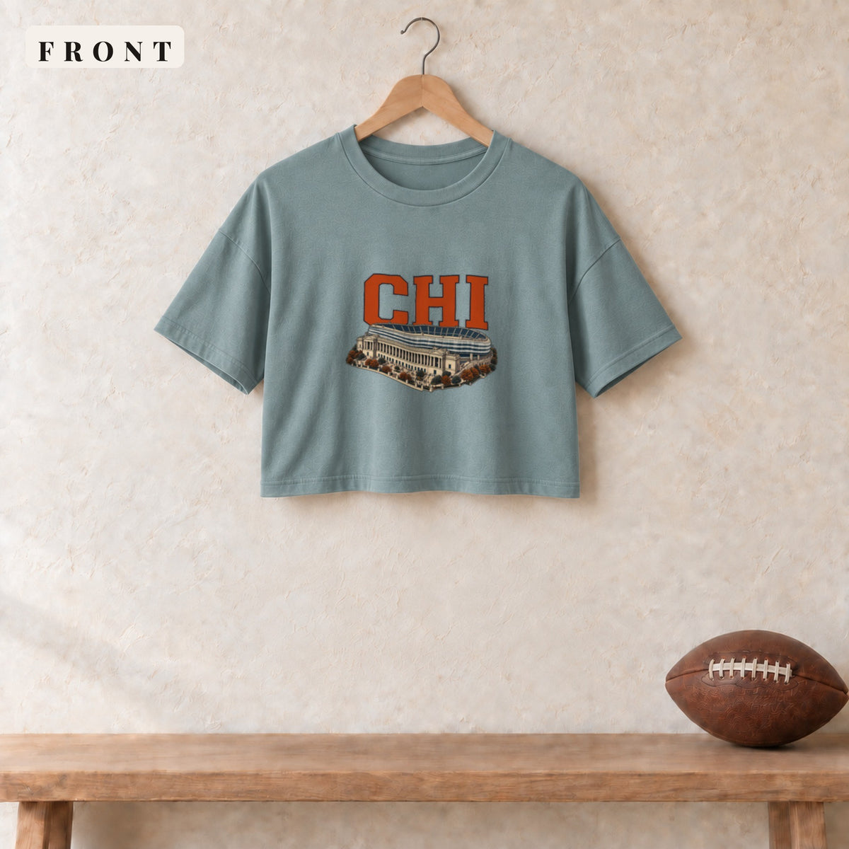 Women's Crop Tee · Mineral · front · Chicago Home Field Advantage women's crop tee in mineral