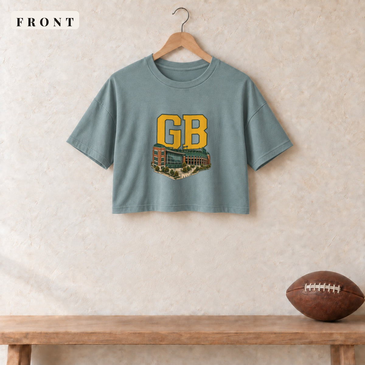 Women's Crop Tee · Mineral · front · Green Bay Home Field Advantage women's crop tee in mineral
