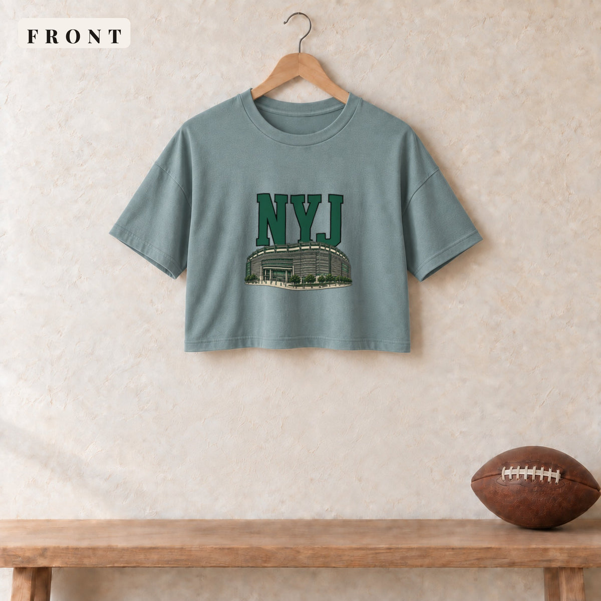 Women's Crop Tee · Mineral · front · New York Green Home Field Advantage women's crop tee in mineral
