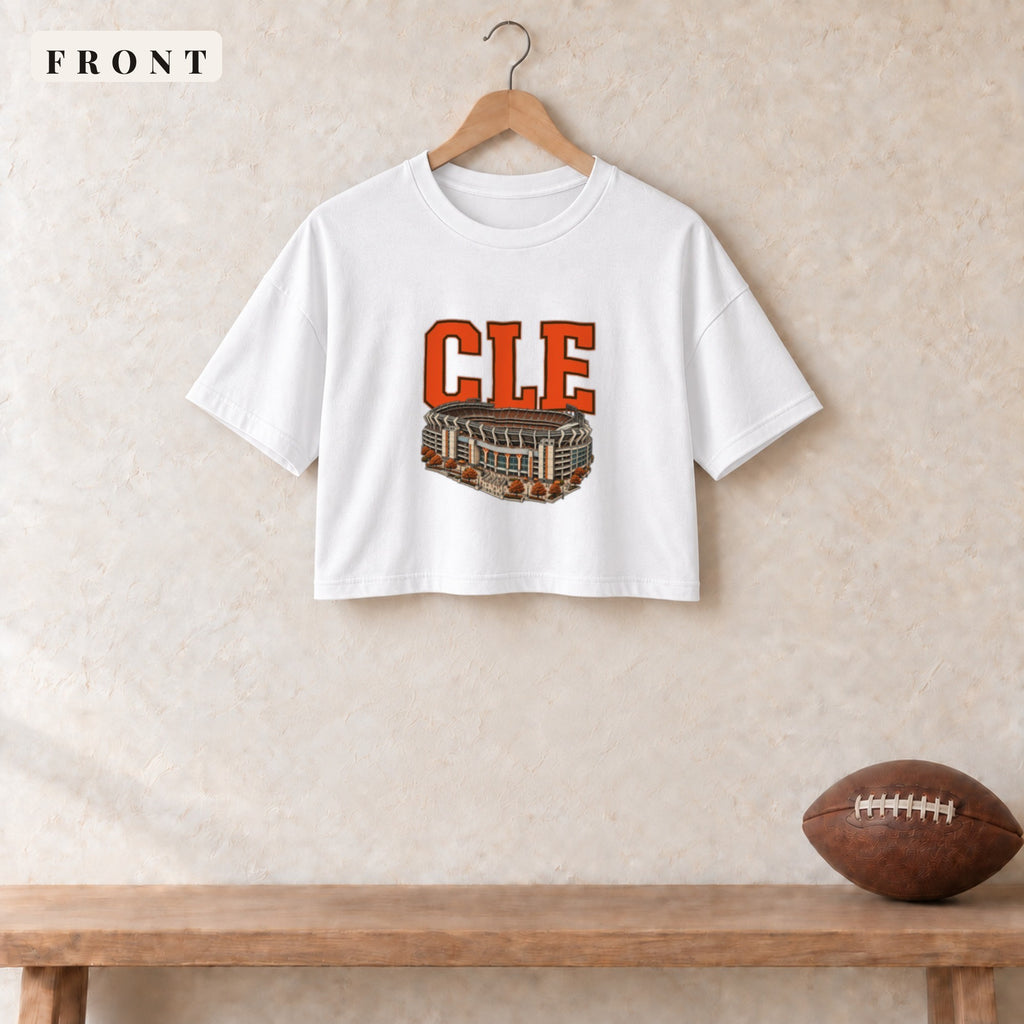 Women's Crop Tee · White · front · Cleveland Home Field Advantage women's crop tee in white