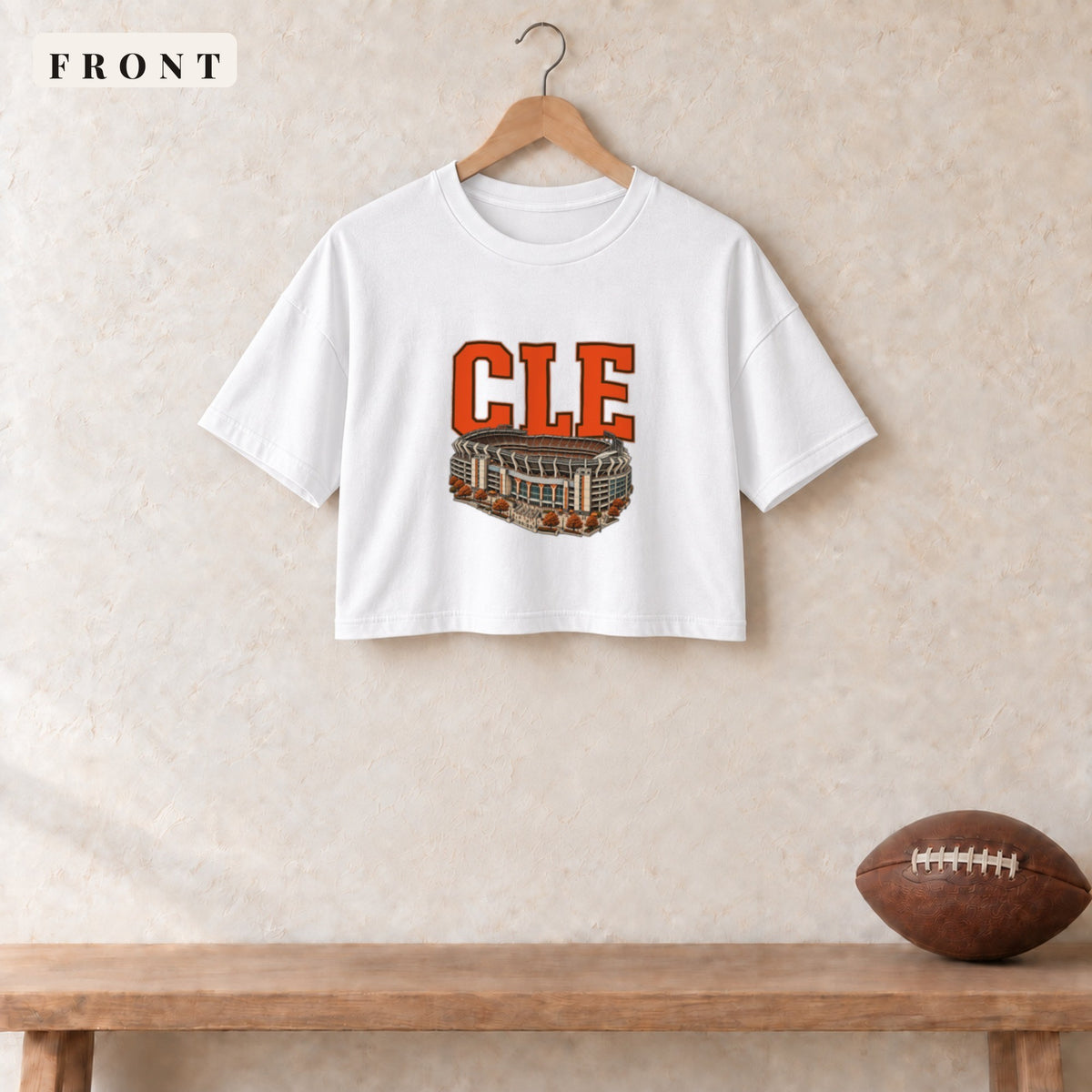 Women's Crop Tee · White · front · Cleveland Home Field Advantage women's crop tee in white