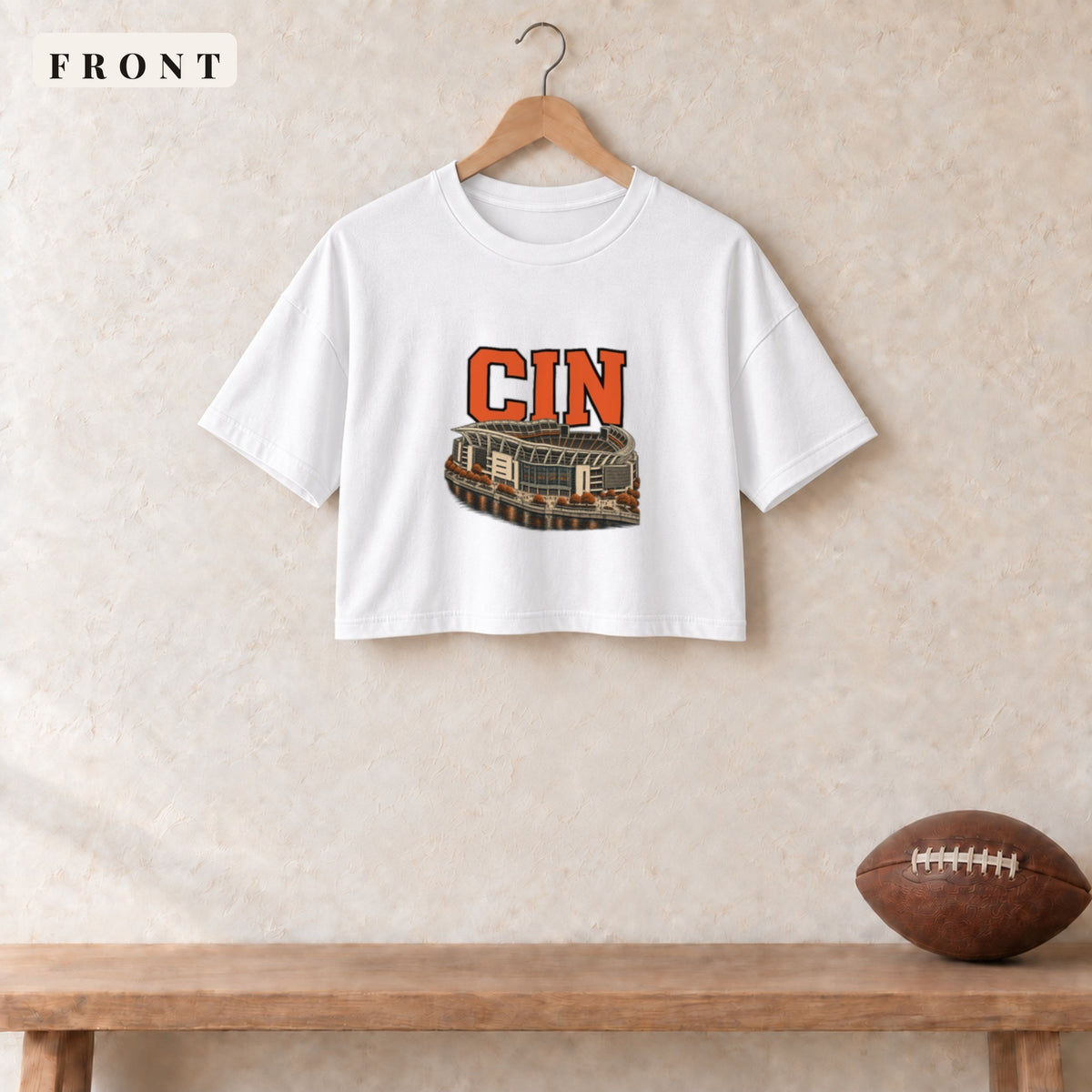 Women's Crop Tee · White · front · Cincinnati Home Field Advantage women's crop tee in white