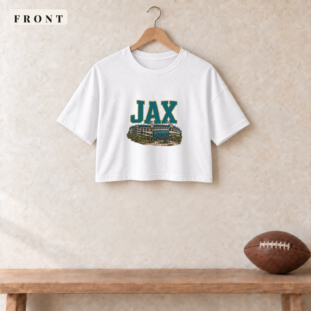 Women's Crop Tee · White · front · Jacksonville Home Field Advantage women's crop tee in white