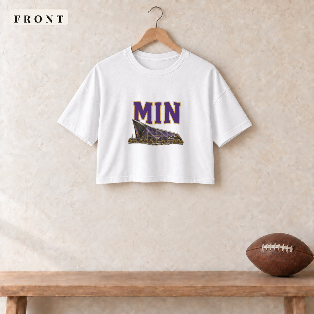 Women's Crop Tee · White · front · Minnesota Home Field Advantage women's crop tee in white