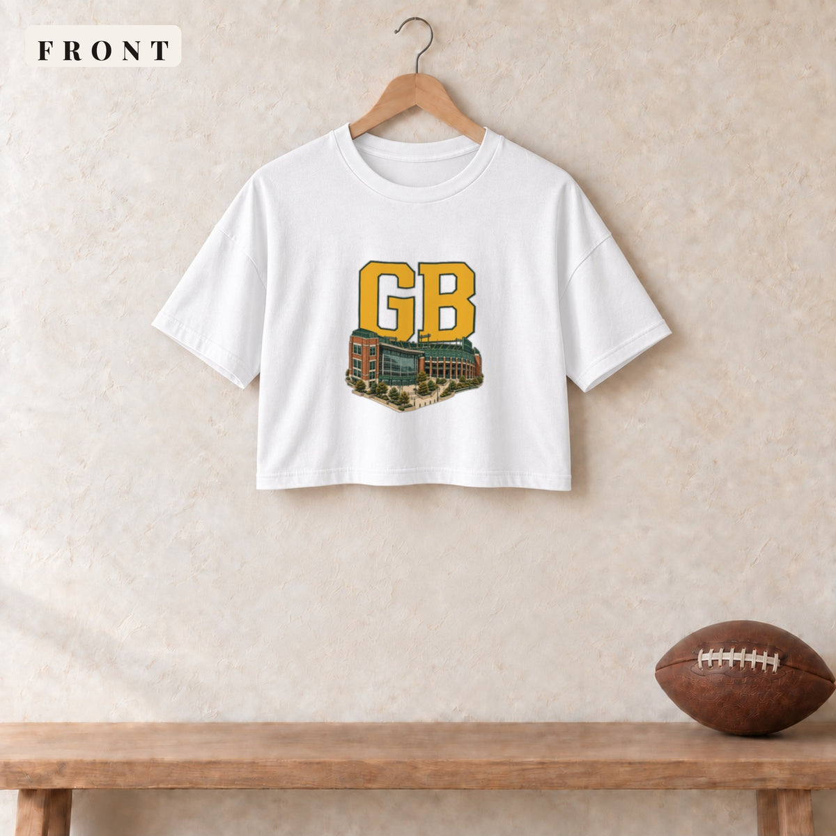 Women's Crop Tee · White · front · Green Bay Home Field Advantage women's crop tee in white