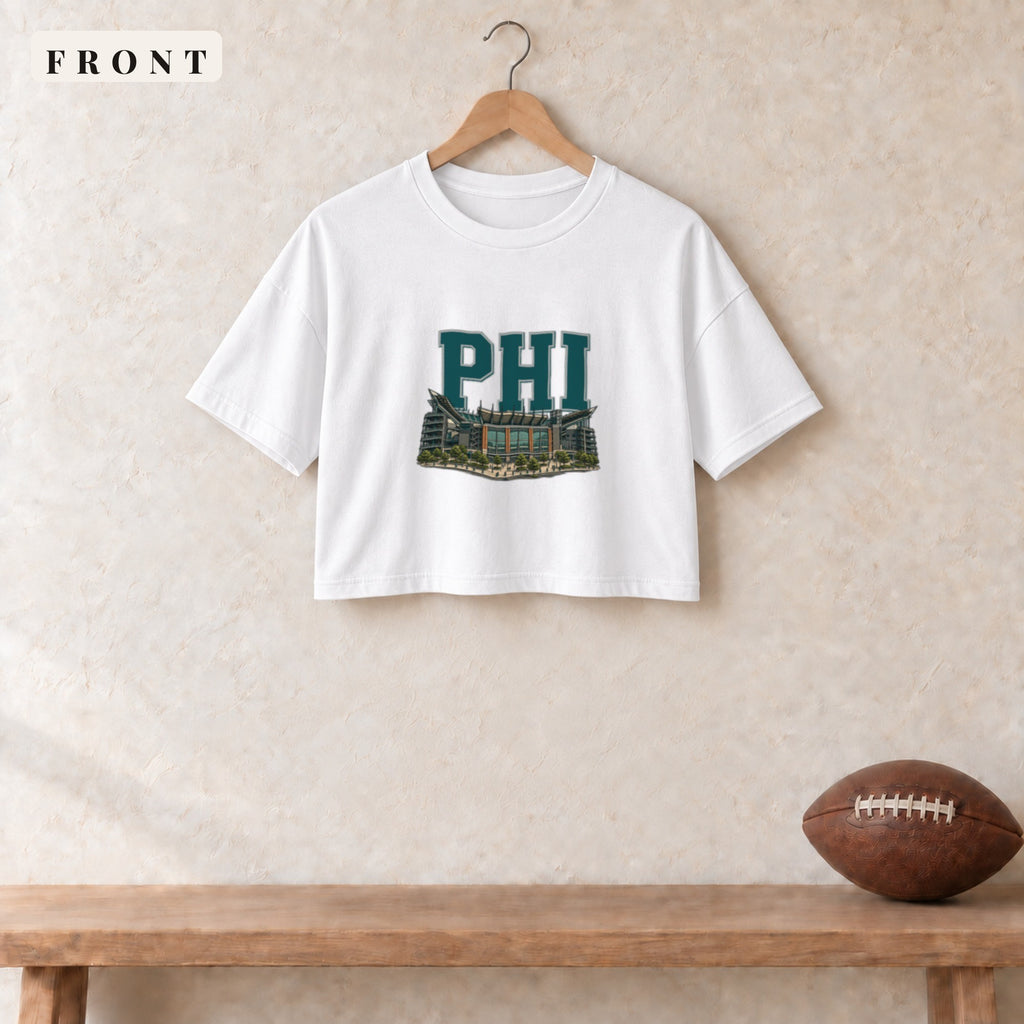 Women's Crop Tee · White · front · Philadelphia Home Field Advantage women's crop tee in white