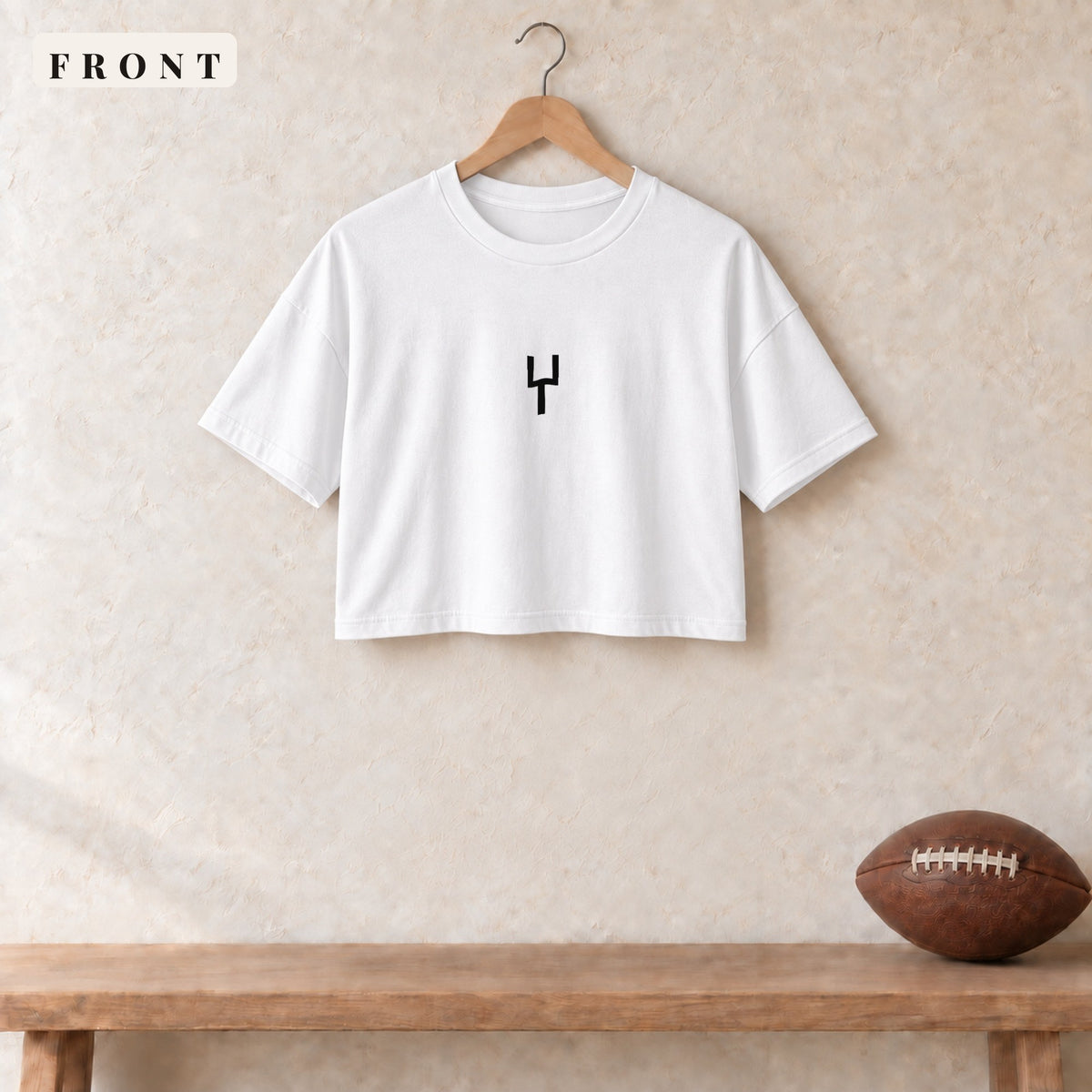 Women's Crop Tee · White · front · The Sunday Acre Goalpost women's crop tee in white