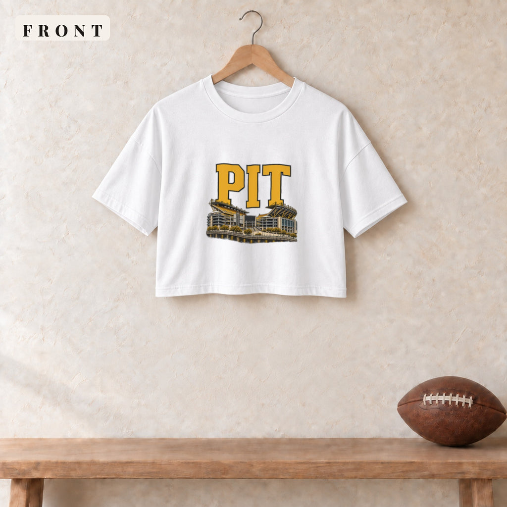 Women's Crop Tee · White · front · Pittsburgh Home Field Advantage women's crop tee in white
