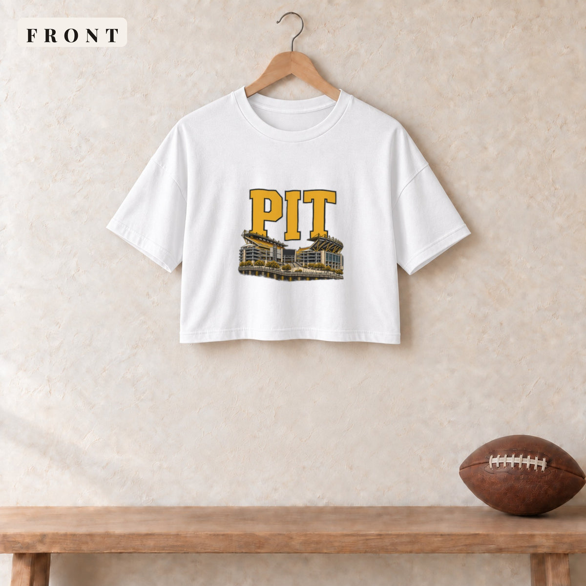 Women's Crop Tee · White · front · Pittsburgh Home Field Advantage women's crop tee in white