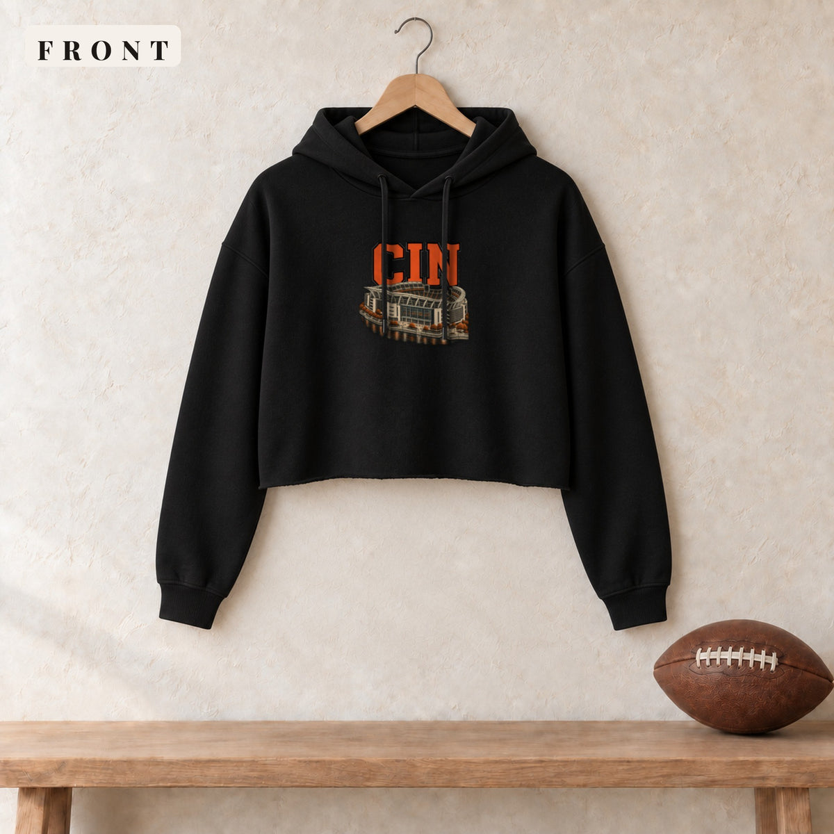 Women's Cropped Hoodie · Black · front · Cincinnati Home Field Advantage women's cropped hoodie in black