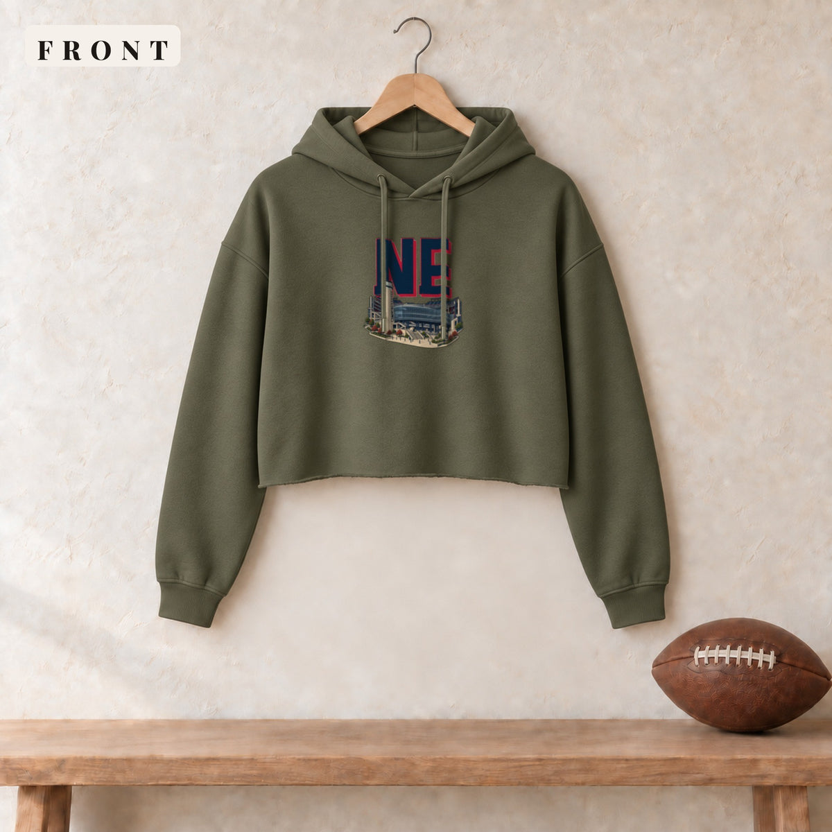 Women's Cropped Hoodie · Military Green · front · New England Home Field Advantage women's cropped hoodie in military green