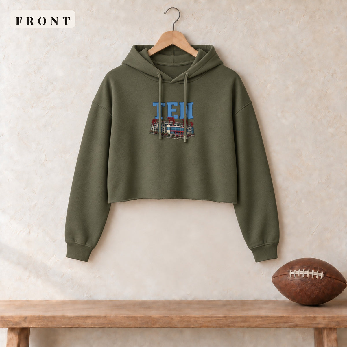 Women's Cropped Hoodie · Military Green · front · Tennessee Home Field Advantage women's cropped hoodie in military green