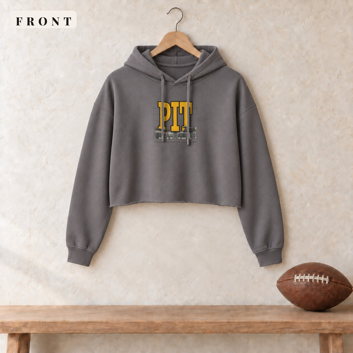 Women's Cropped Hoodie · Storm · front · Pittsburgh Blueprint City women's cropped hoodie in storm