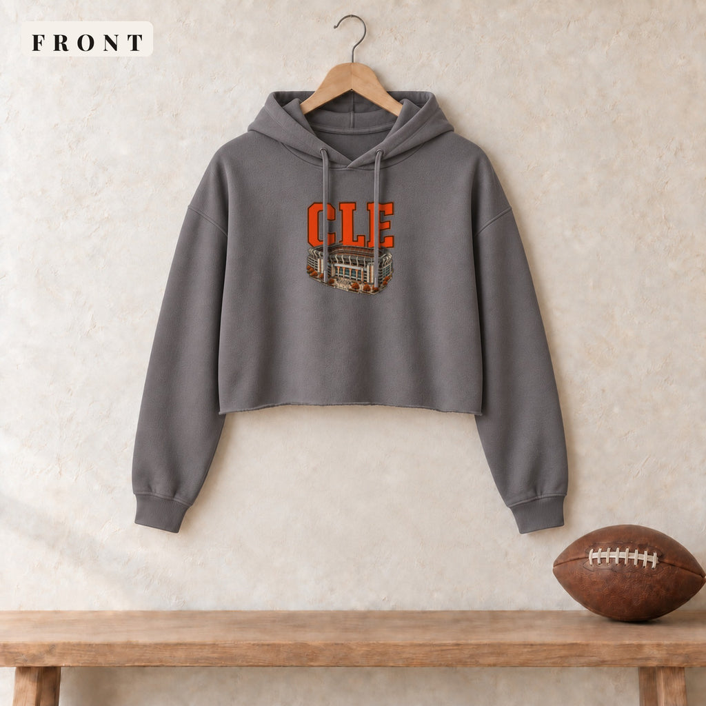 Women's Cropped Hoodie · Storm · front · Cleveland Home Field Advantage women's cropped hoodie in storm