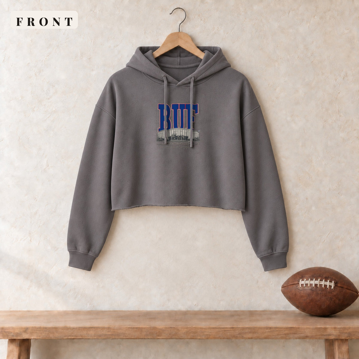 Women's Cropped Hoodie · Storm · front · Buffalo Blueprint City women's cropped hoodie in storm