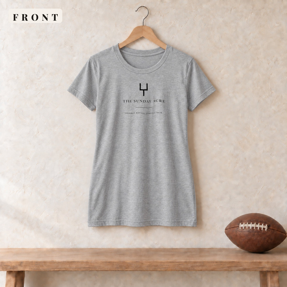 Women's Relaxed Tee · Athletic Heather · front · The Sunday Acre Gridiron Rooted women's relaxed tee in athletic heather