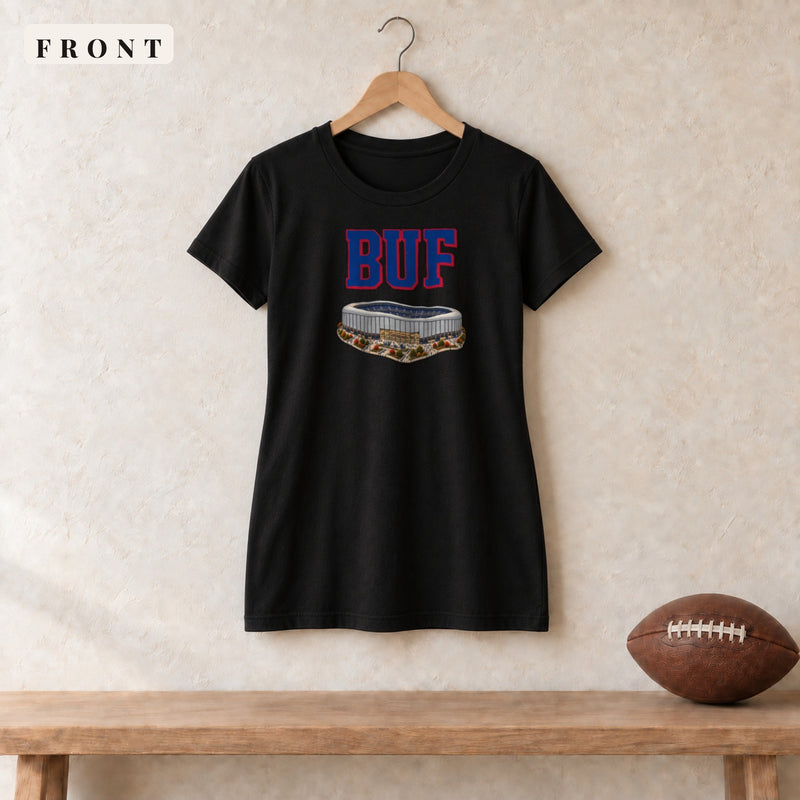 Women's Relaxed Tee · Black · front · Buffalo Home Field Advantage women's relaxed tee in black