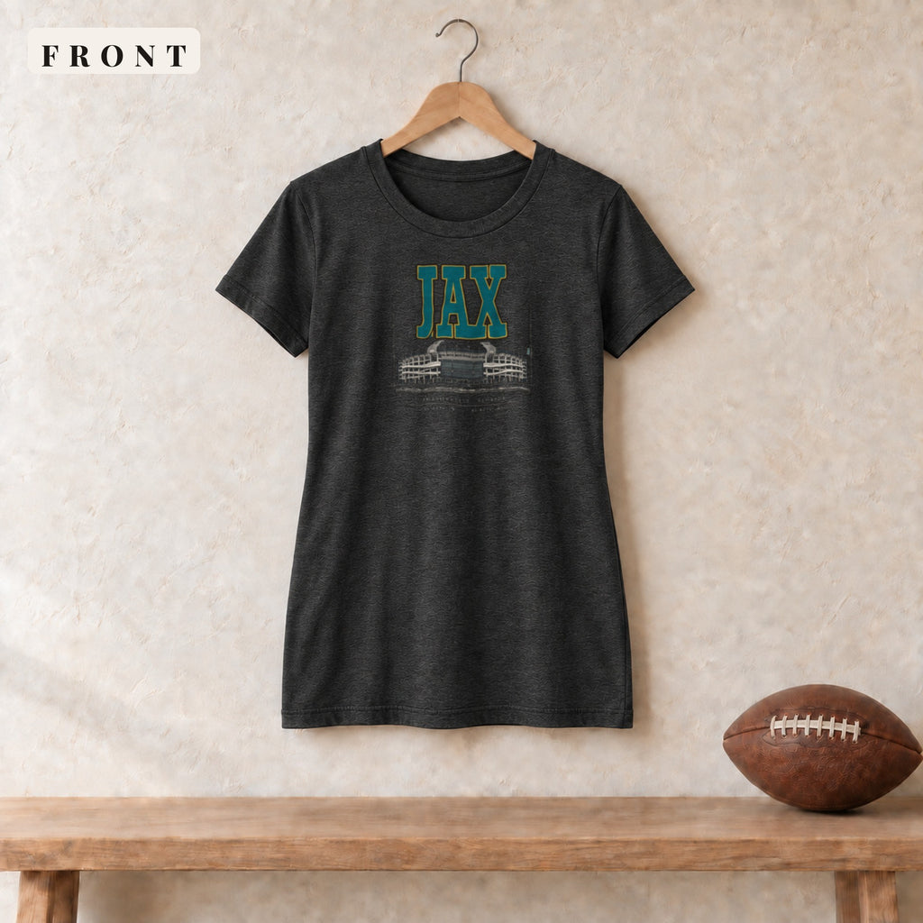 Women's Relaxed Tee · Dark Grey Heather · front · Jacksonville Blueprint City women's relaxed tee in dark grey heather