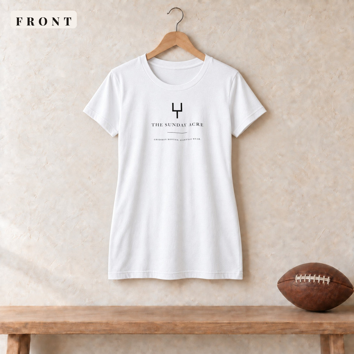 Women's Relaxed Tee · White · front · The Sunday Acre Gridiron Rooted women's relaxed tee in white