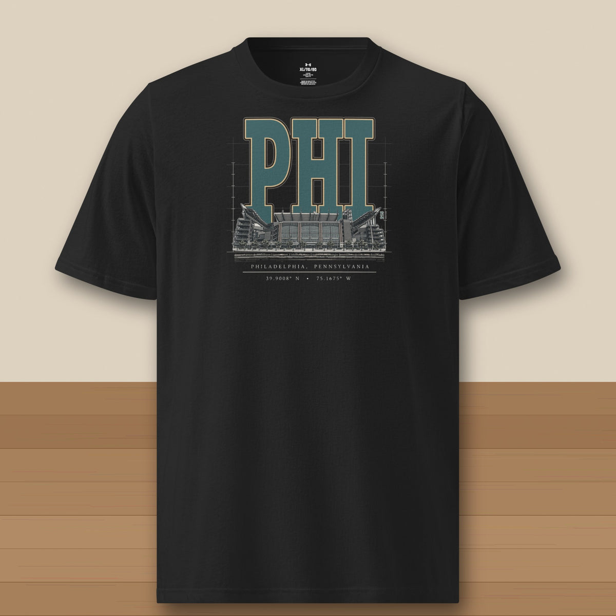 Under Armour Tee · Black · front · Philadelphia Blueprint City athletic tee in black