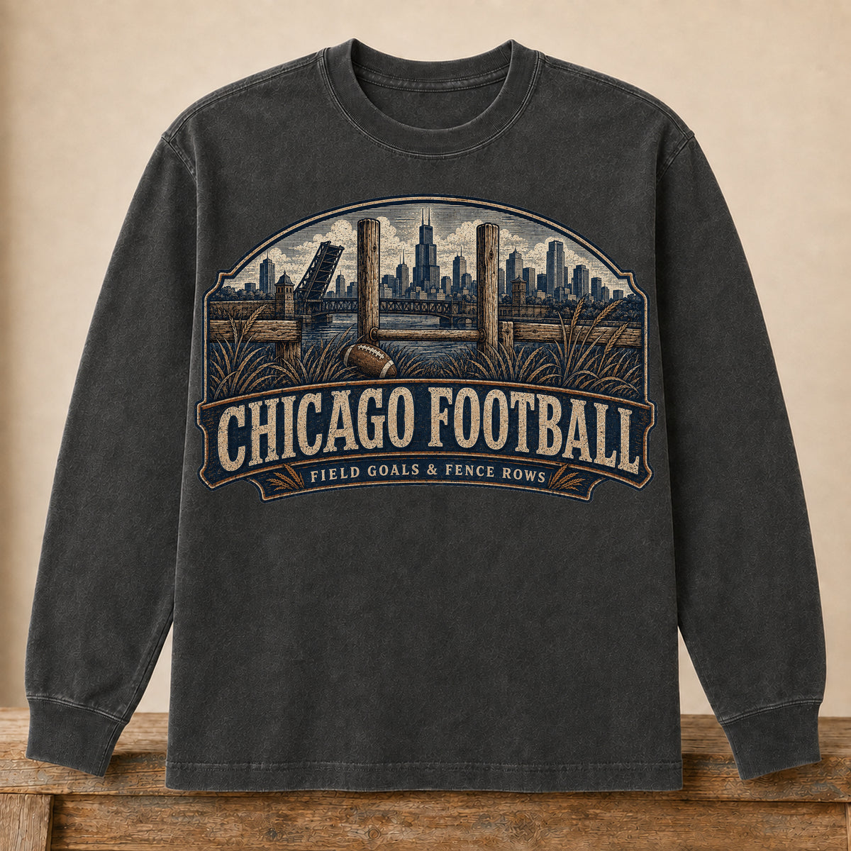 Chicago Football Long Sleeve | Field Goals & Fence Rows | Vintage City Game Day Long Sleeve