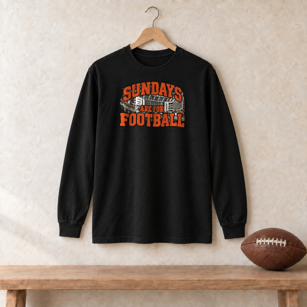 Long Sleeve Black, Cincinnati Sundays Are For Football long sleeve tee in black