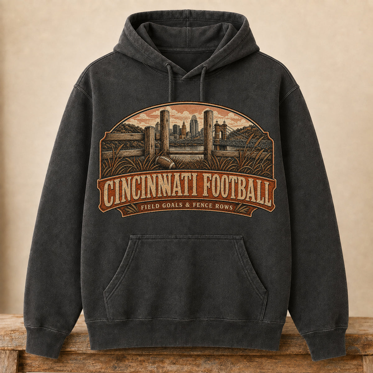 Cincinnati Football Hoodie | Field Goals & Fence Rows | Vintage City Game Day Hoodie