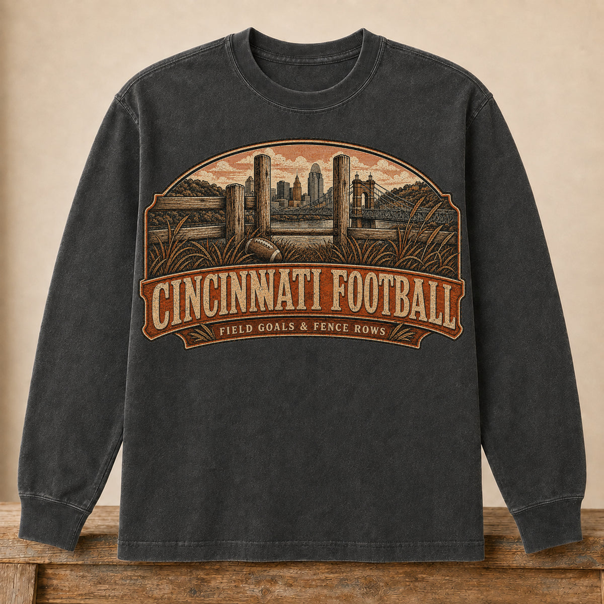 Cincinnati Football Long Sleeve | Field Goals & Fence Rows | Vintage City Game Day Long Sleeve