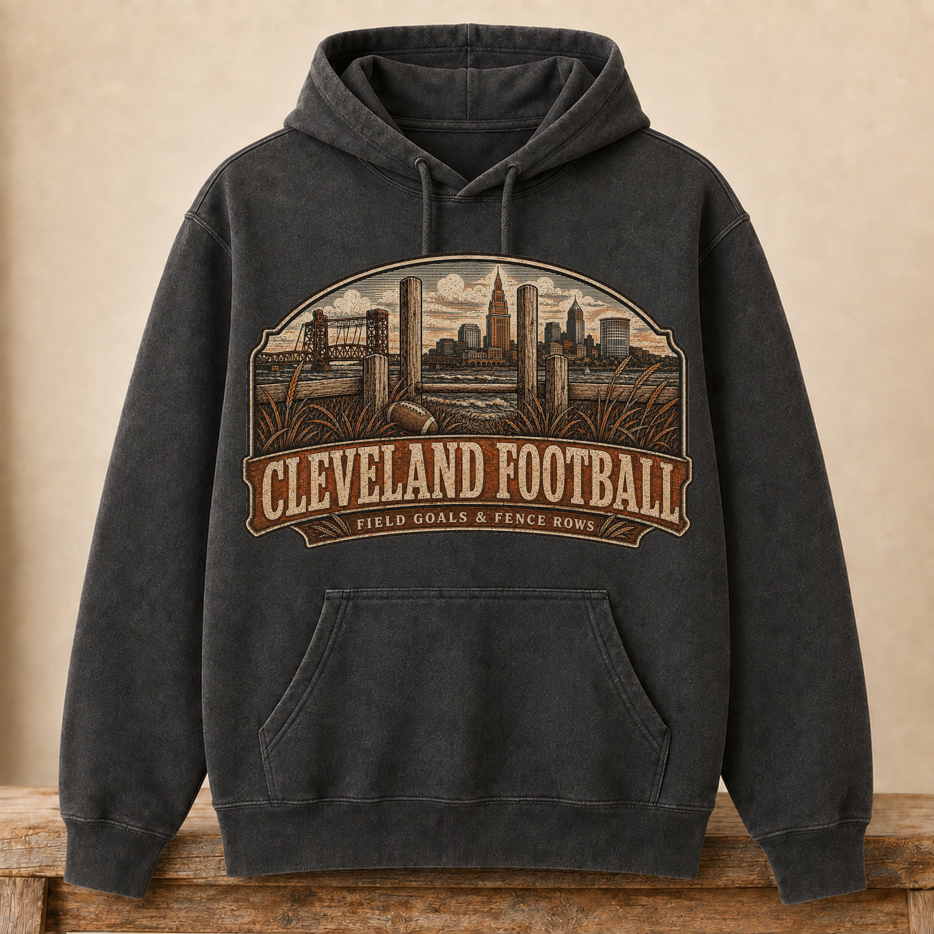 Cleveland Football Hoodie | Field Goals & Fence Rows | Vintage City Game Day Hoodie