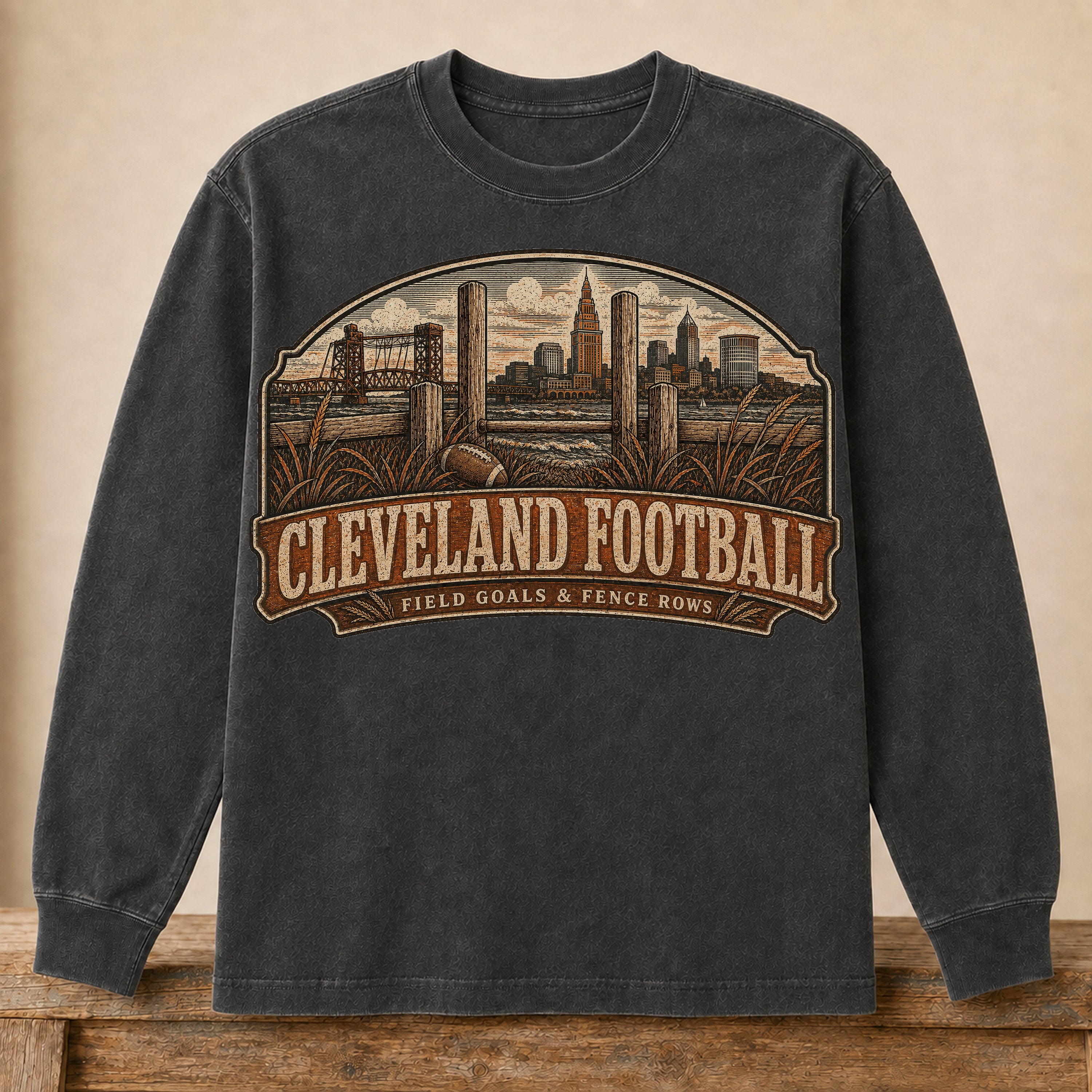 Cleveland Football Long Sleeve | Field Goals & Fence Rows | Vintage City Game Day Long Sleeve
