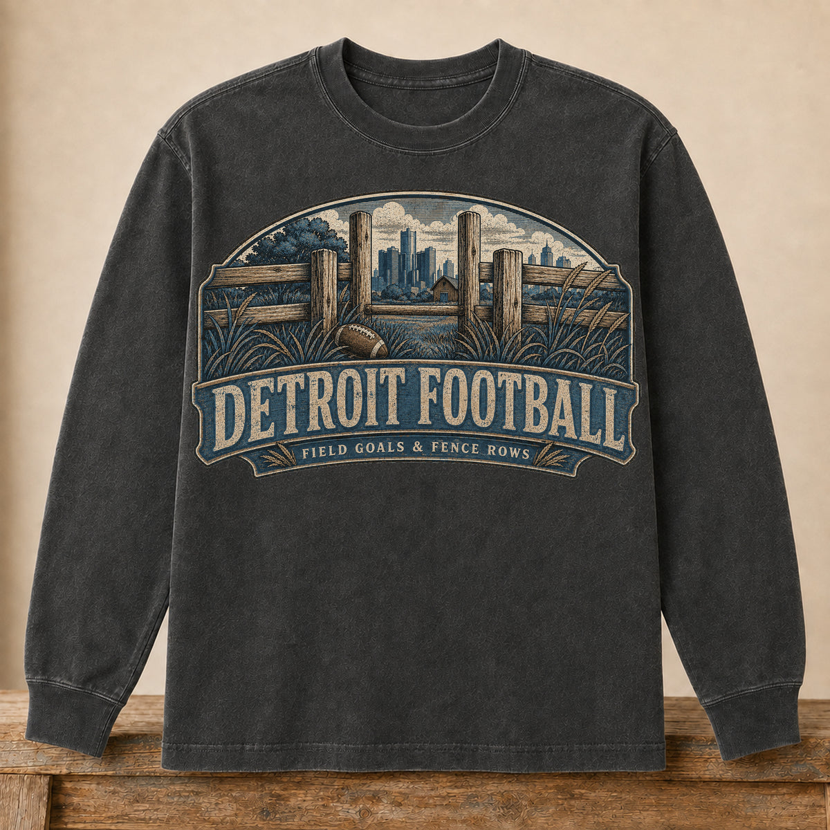 Detroit Football Long Sleeve | Field Goals & Fence Rows | Vintage City Game Day Long Sleeve