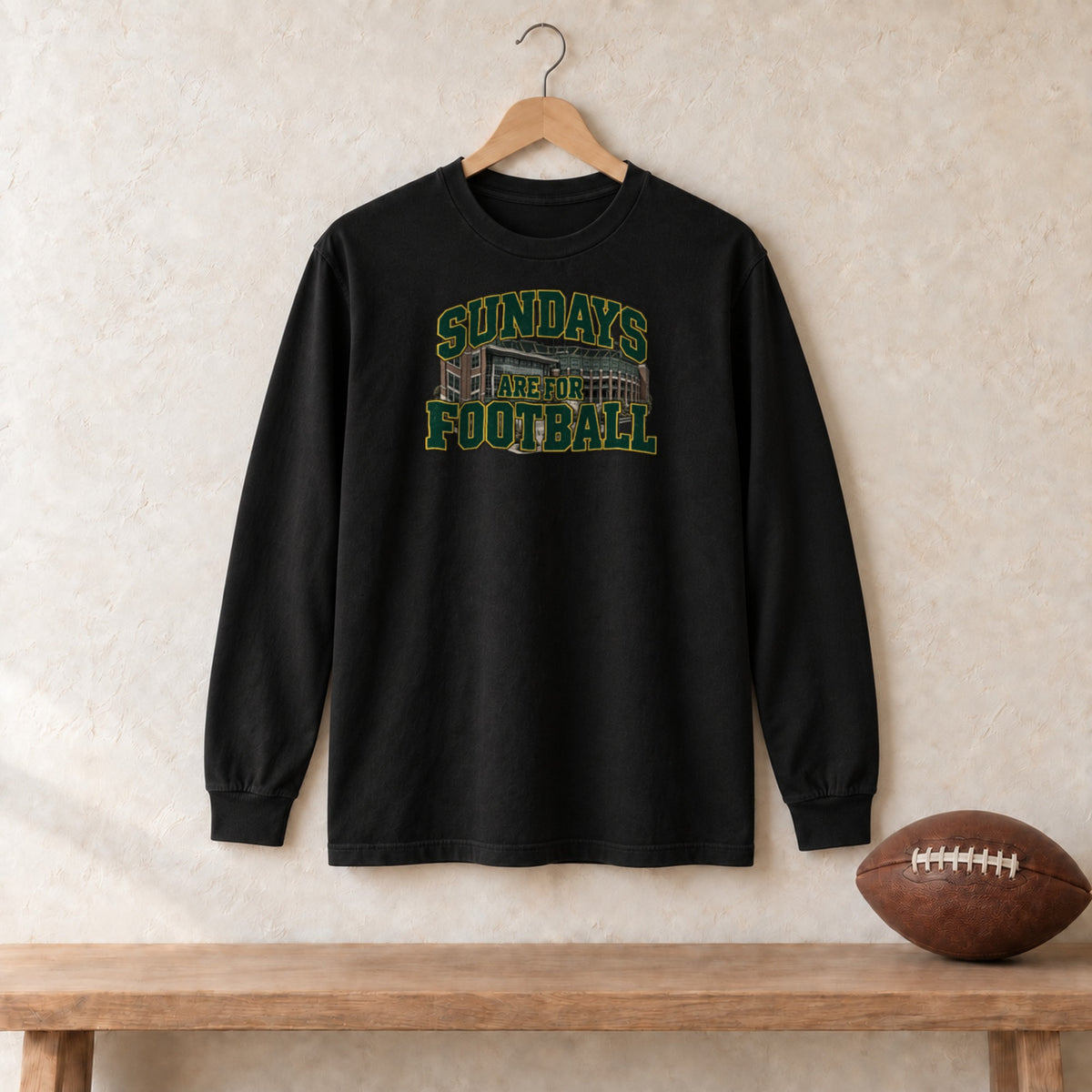 Long Sleeve Black, Green Bay Sundays Are For Football long sleeve tee in black