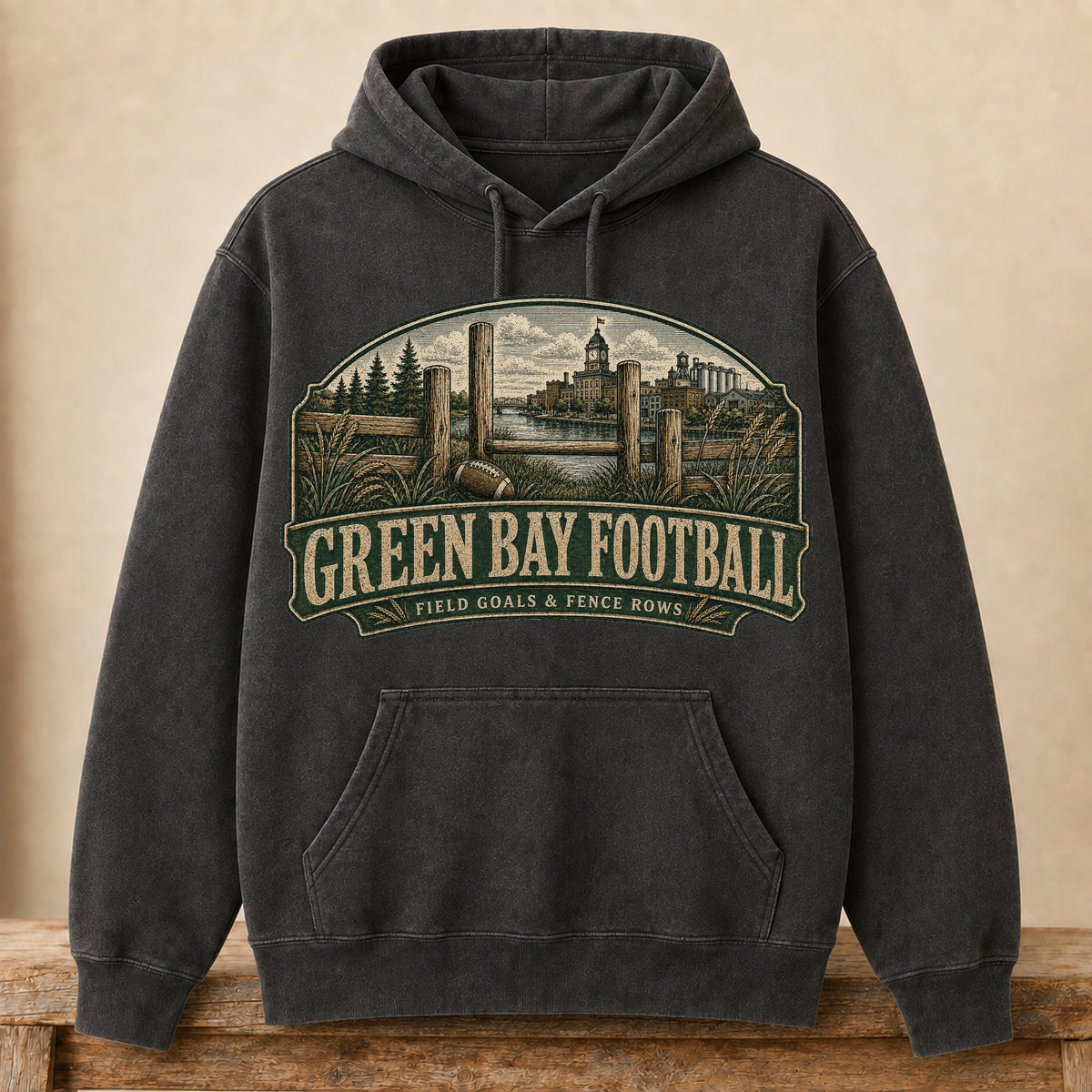 Green Bay Football Hoodie | Field Goals & Fence Rows | Vintage City Game Day Hoodie