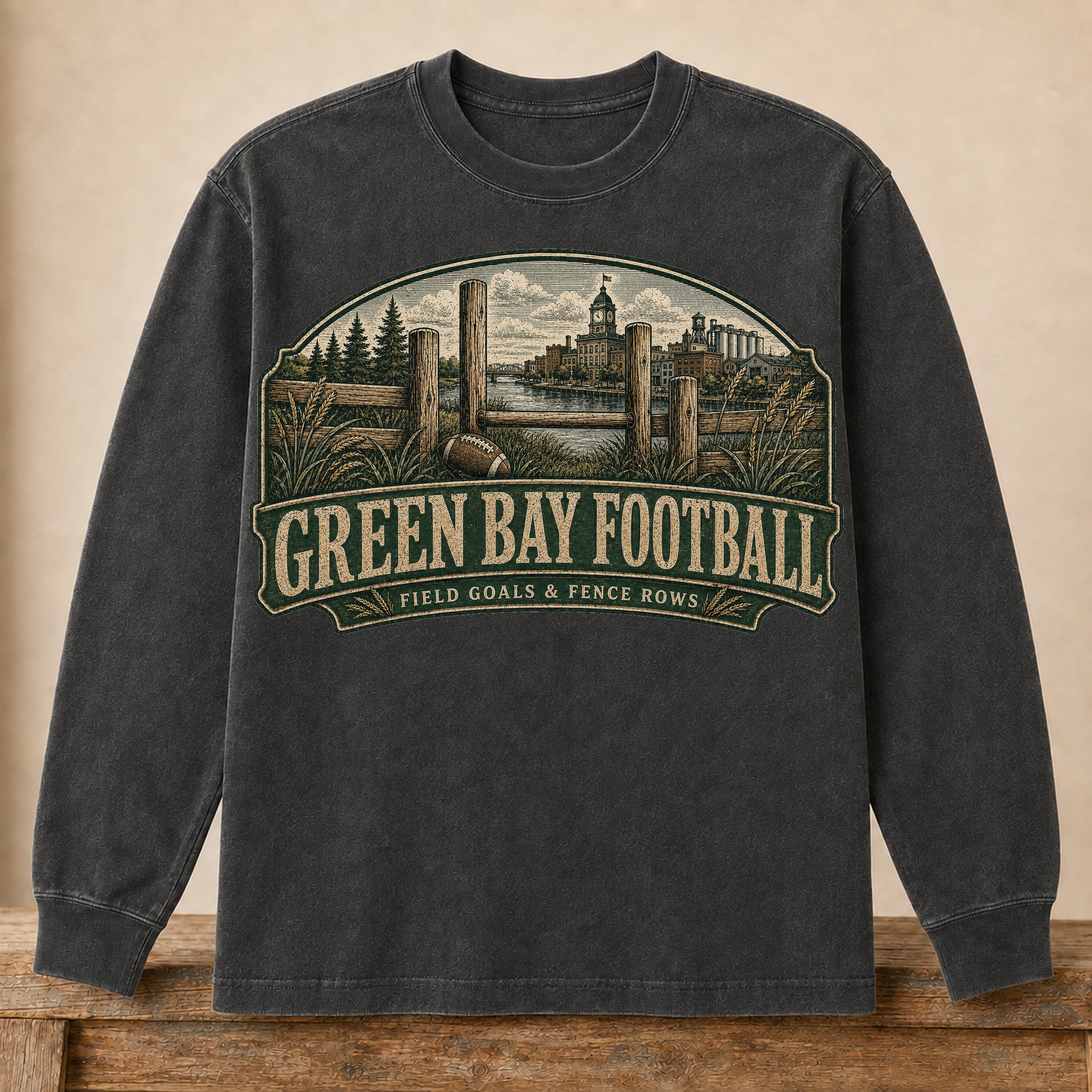 Green Bay Football Long Sleeve | Field Goals & Fence Rows | Vintage City Game Day Long Sleeve