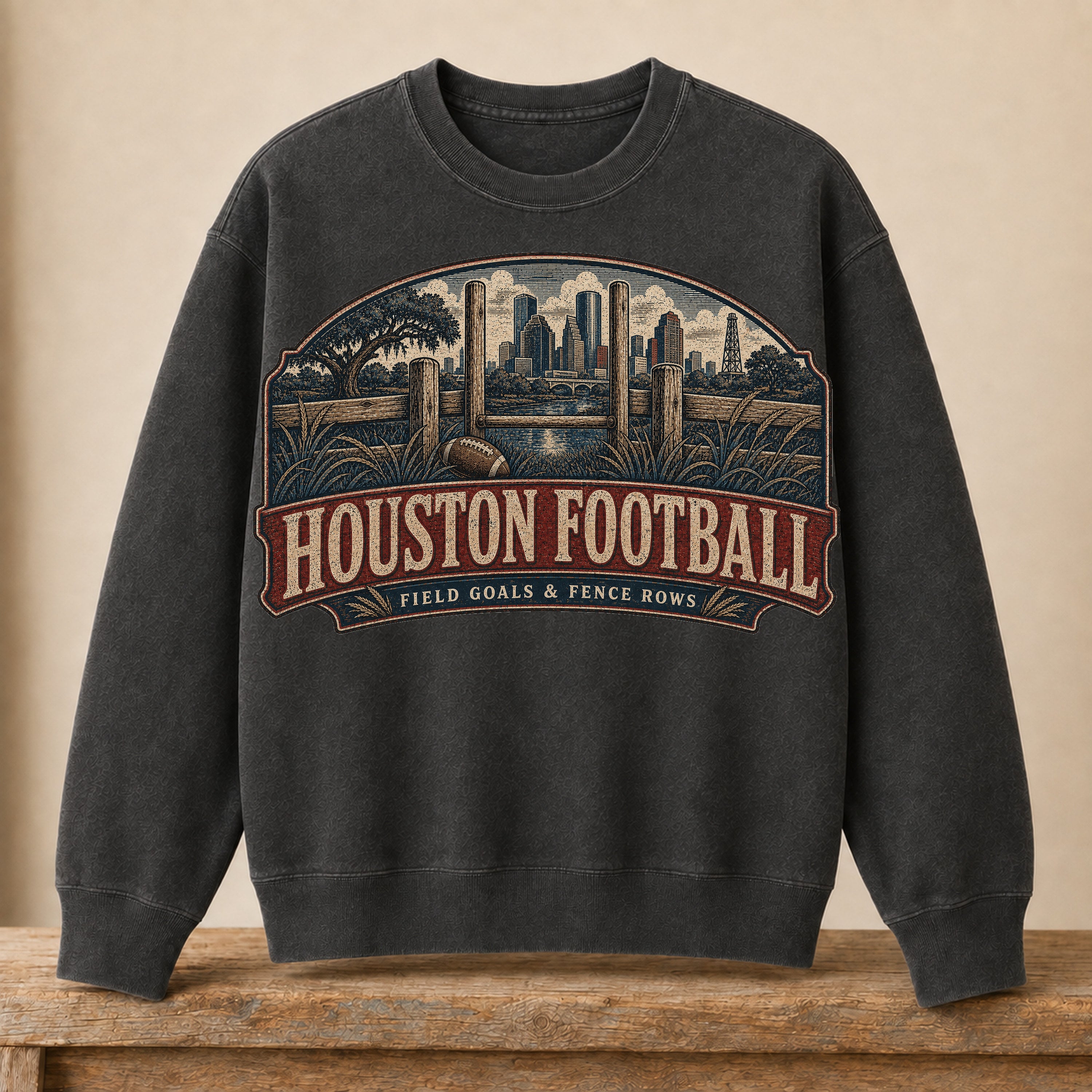 Houston Football Crewneck | Field Goals & Fence Rows | Vintage City Game Day Crewneck