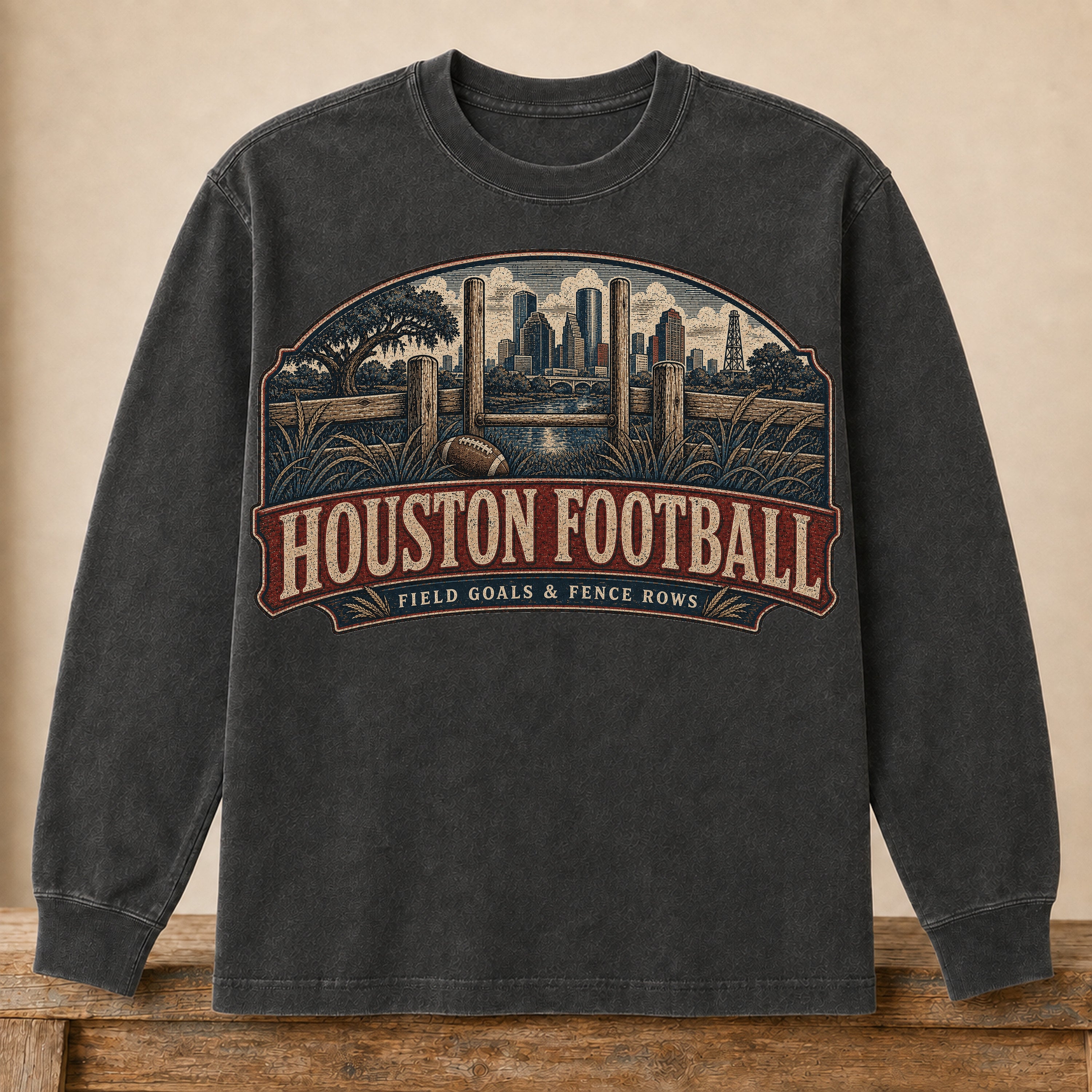 Houston Football Long Sleeve | Field Goals & Fence Rows | Vintage City Game Day Long Sleeve