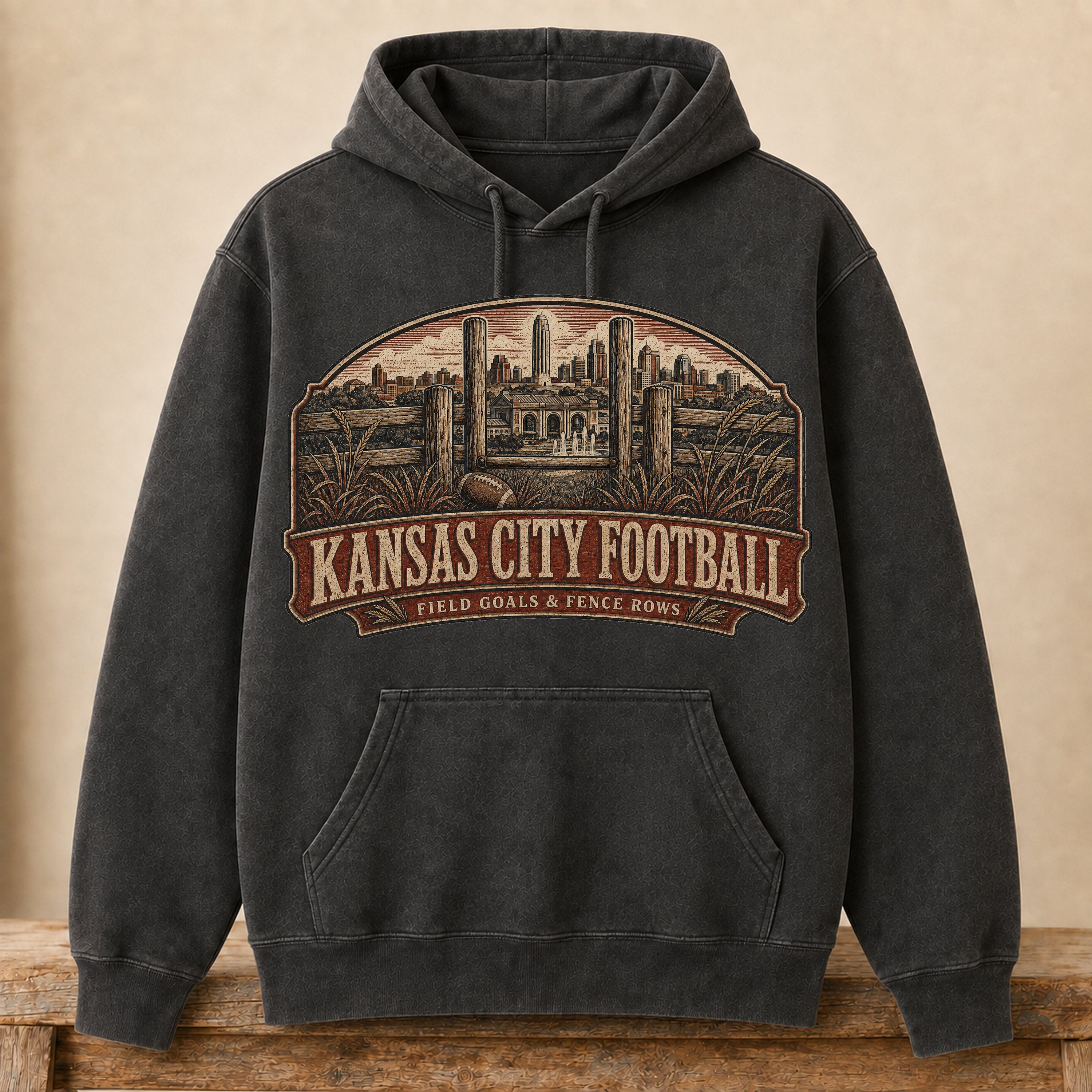 Kansas City Football Hoodie | Field Goals & Fence Rows | Vintage City Game Day Hoodie