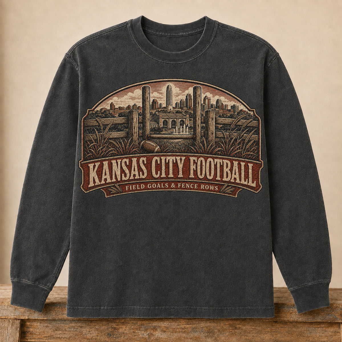 Kansas City Football Long Sleeve | Field Goals & Fence Rows | Vintage City Game Day Long Sleeve