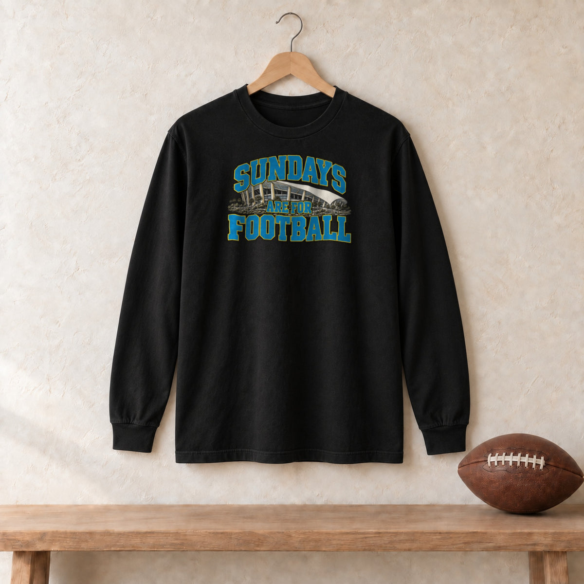 Long Sleeve Black, Los Angeles Powder Sundays Are For Football long sleeve tee in black
