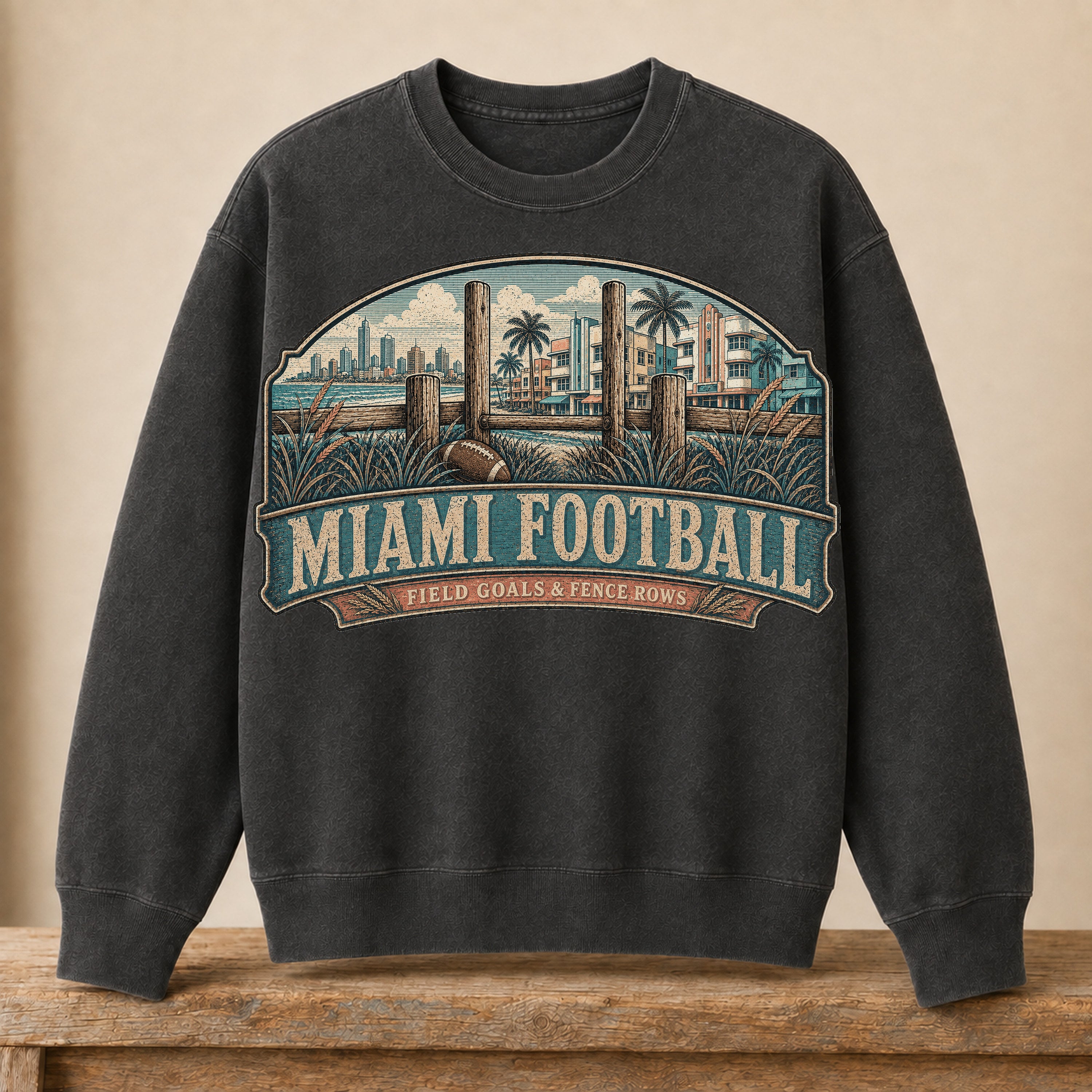 Miami Football Crewneck | Field Goals & Fence Rows | Vintage City Game Day Crewneck
