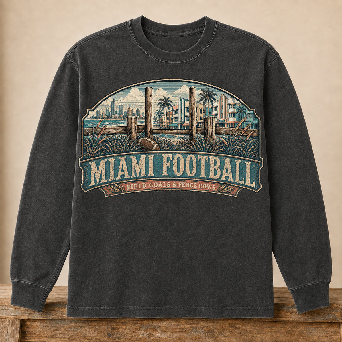 Miami Football Long Sleeve | Field Goals & Fence Rows | Vintage City Game Day Long Sleeve