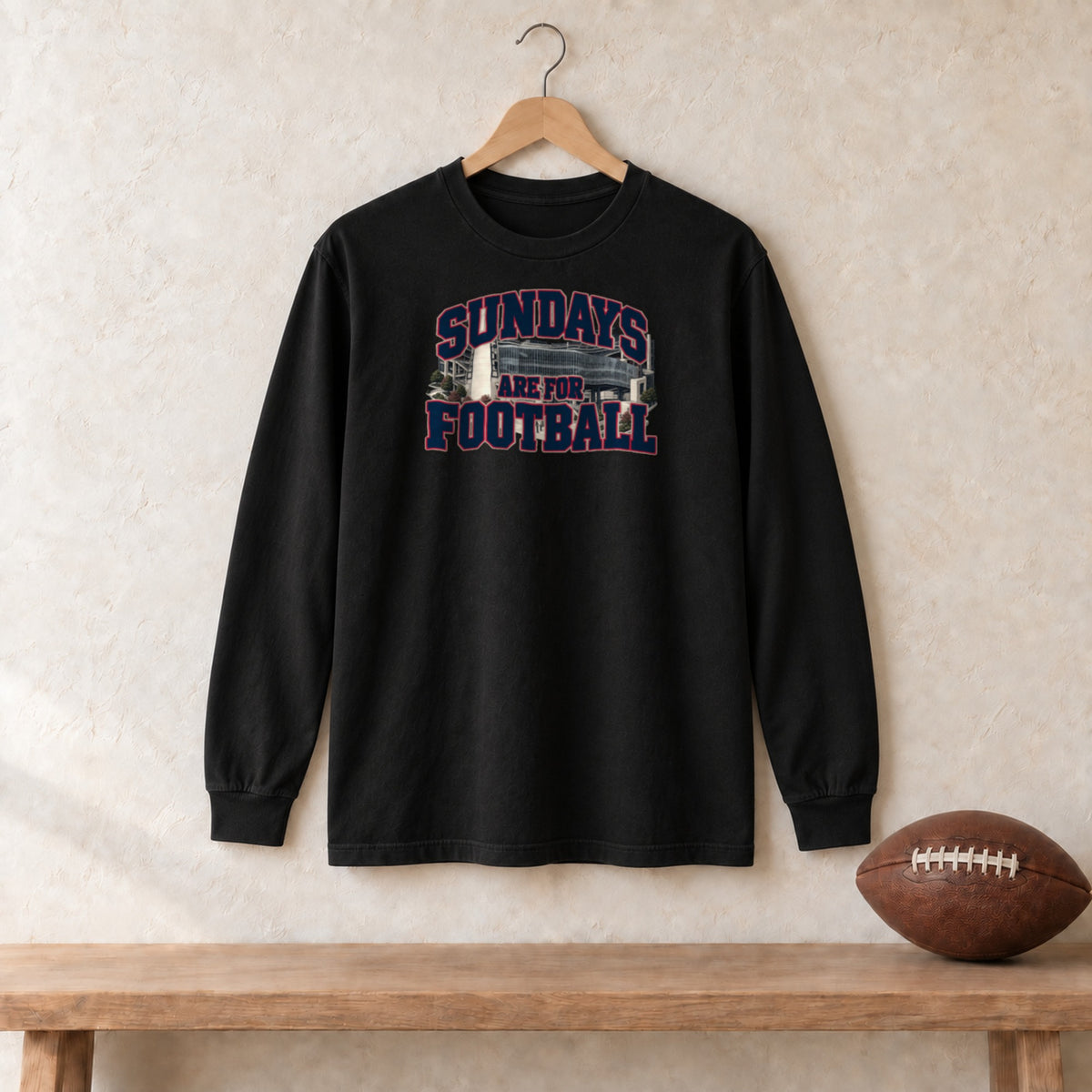 Long Sleeve Black, New England Sundays Are For Football long sleeve tee in black