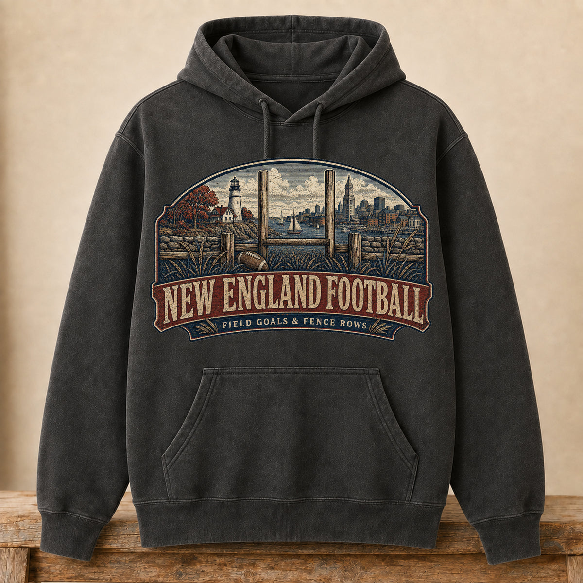 New England Football Hoodie | Field Goals & Fence Rows | Vintage City Game Day Hoodie