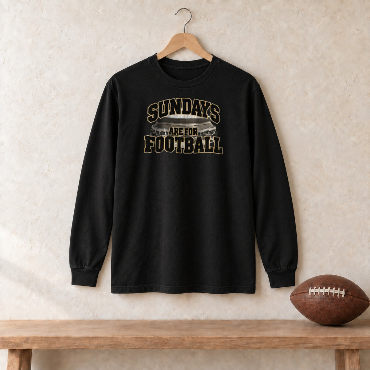 Long Sleeve Black, New Orleans Sundays Are For Football long sleeve tee in black