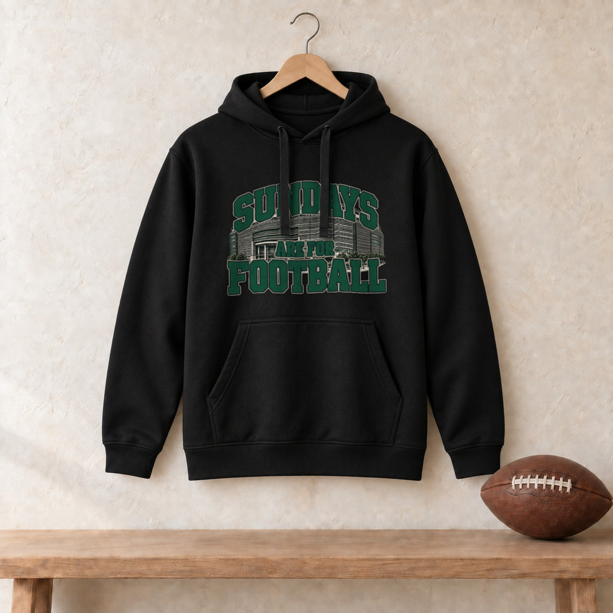 Hoodie Black, New York Green Sundays Are For Football hoodie in black
